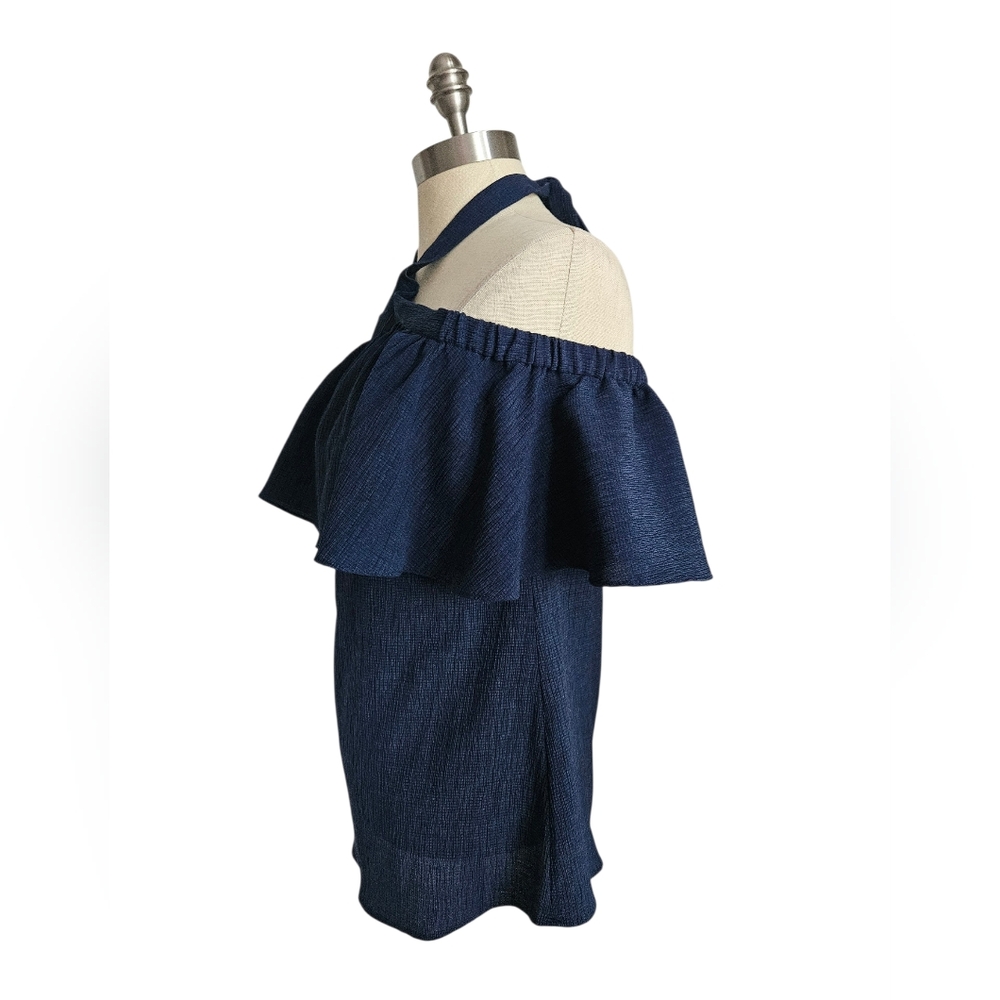 MICHAEL MICHAEL KORS Navy Blue Off-The-Shoulder Halter Ruffle Top | SZ S - Picture 4 of 8